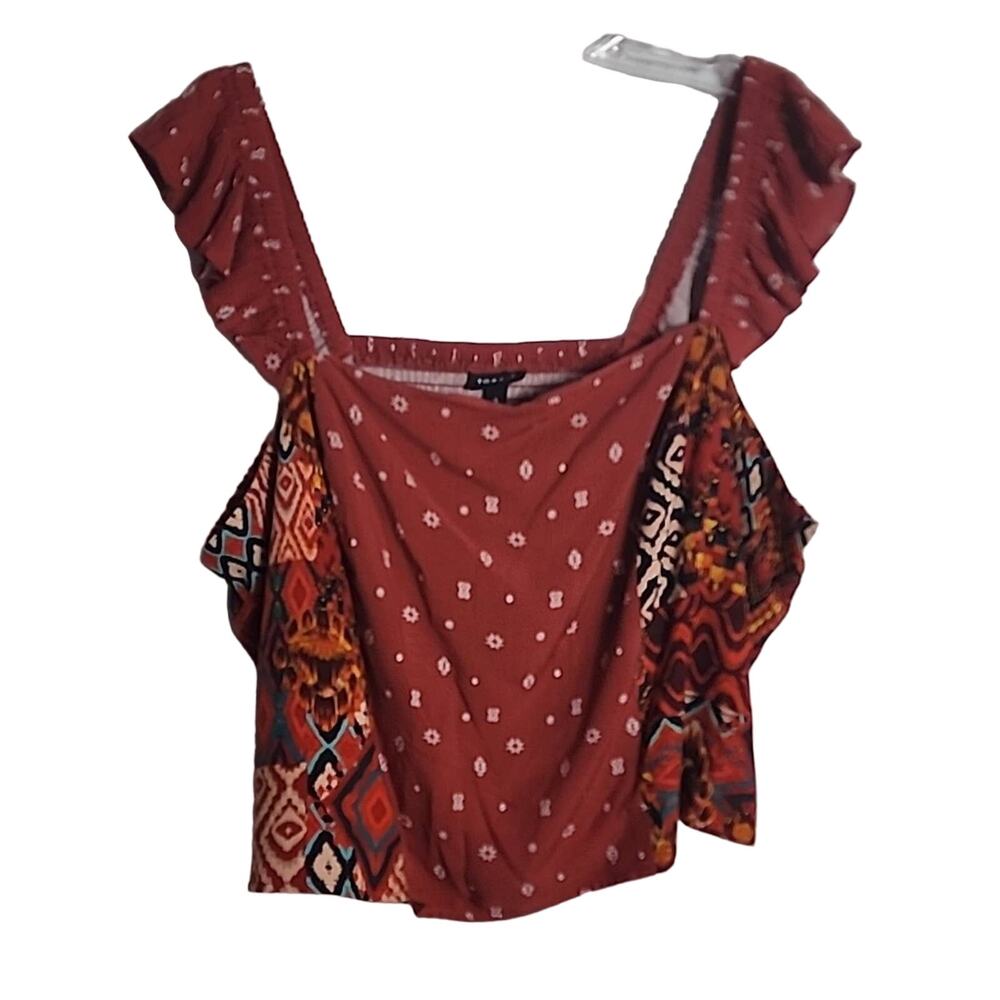 Torrid Challis Smocked Ruffle Trim Crop Top, Bossa Nova, NWT